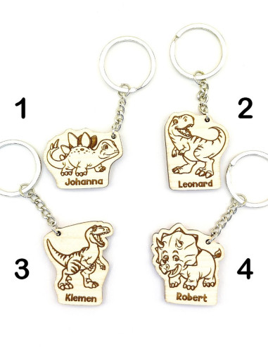 Dino Schlüsselanhänger mit Name – 8 Designs für Kinder