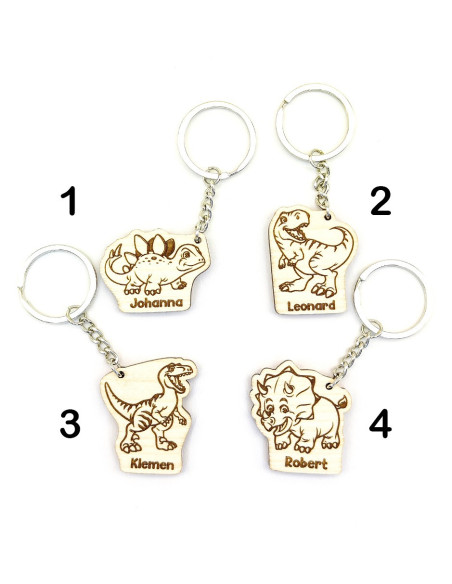 Dino Schlüsselanhänger mit Name – 8 Designs für Kinder