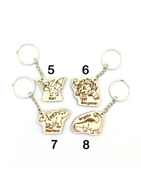 Dino Schlüsselanhänger mit Name – 8 Designs für Kinder