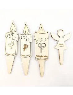 Set di candele da tomba in legno con simboli incisi e punta 2