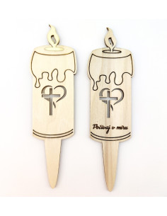 Wooden grave candle with heart and cross design