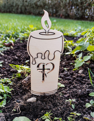 Custom engraved wooden memorial candle with ground stake