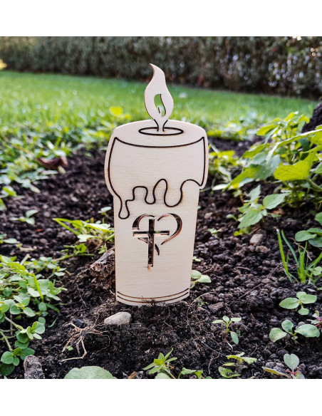 Custom engraved wooden memorial candle with ground stake