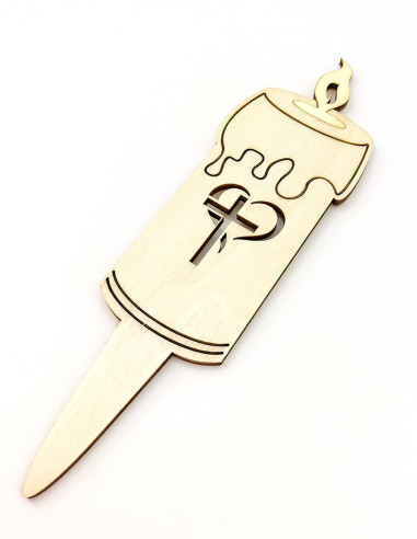 Bougie funéraire bois avec piquet – cœur & croix