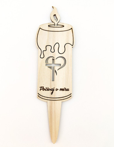 Candela da tomba in legno con picchetto e incisione personalizzata