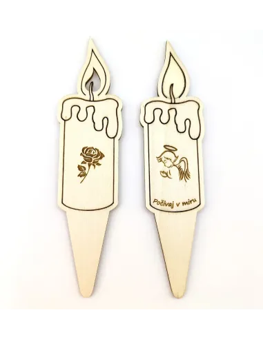 bougie funéraire en bois gravée avec rose et texte optionnel