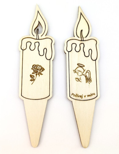 Wooden grave candle with rose design and personal message