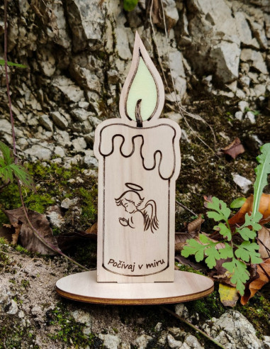 Engraved wooden candle for remembrance and tribute