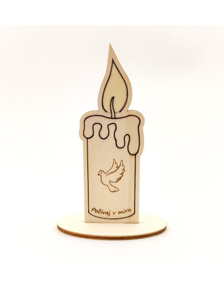 Wooden memorial candle with stand for grave decoration