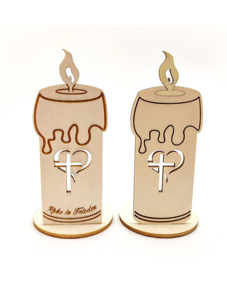 Grave decoration candle with personalized inscription and stand