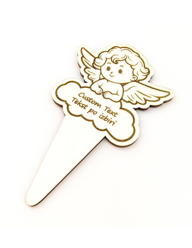 Drvena svijeća s anđelom i ugraviranim imenom u oblaku