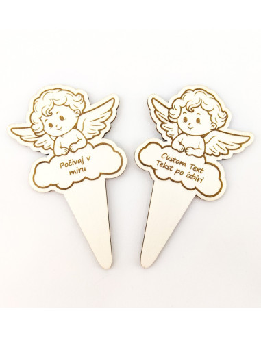 Wooden memorial angel decoration with built-in ground stake