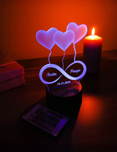 Lampada LED Cuore Infinito Personalizzata con Nomi e Data – Idea Romantica