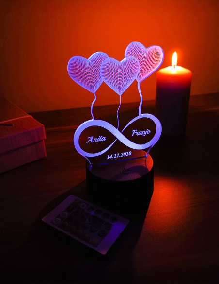 Personalized Love Hearts LED Night Lamp | Valentine's Day / Anniversary Gift