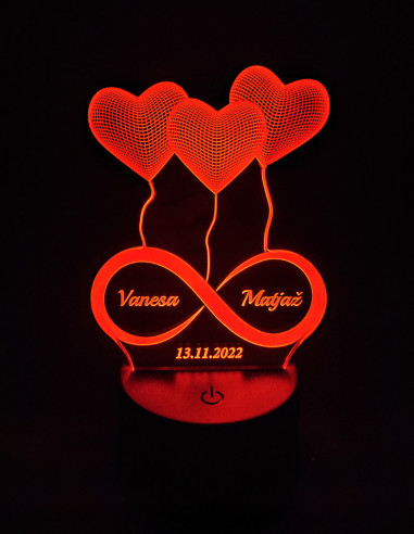 Personalizirana LED lampa srce beskonačnost – imena & datum