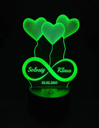 Personalizirana LED lučka srce neskončnost – imena & datum
