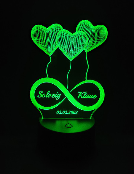 Custom LED Night Light with Infinity Heart Design, Names & Special Date