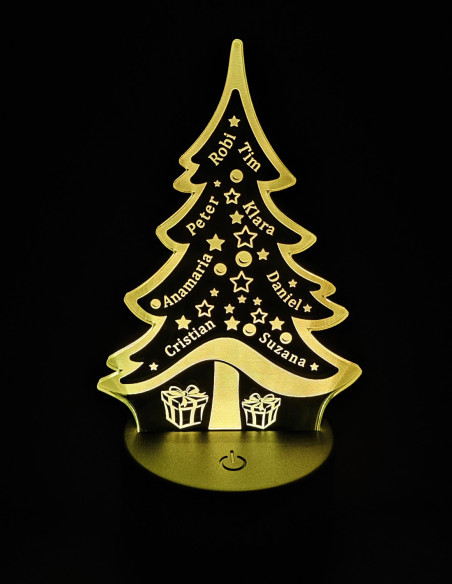 personalized Christmas tree night light with engraved names