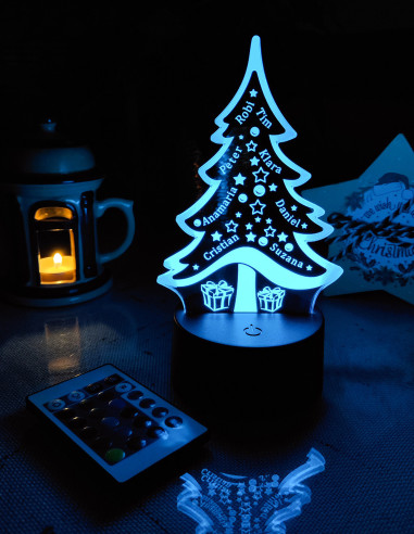 lampada led a forma di albero di natale con nomi personalizzati