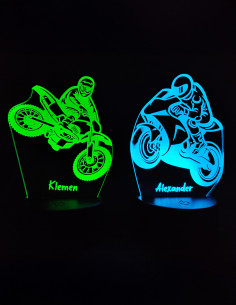 motorbike night lights with custom names featuring dirtbike and sportbike riders