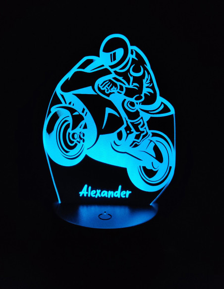 LED Lampe mit Rennmotorrad und personalisierter Gravur