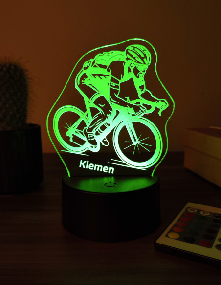 custom bike rider LED lamp featuring engraved name under cyclist design