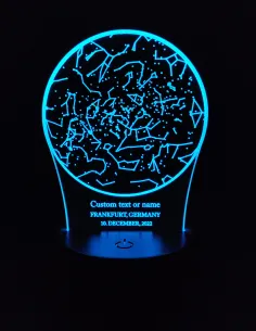 lampe LED carte du ciel personnalisée avec lieu et date gravés
