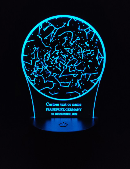 personalized star map night light showing custom constellations and text