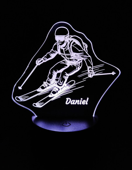 lampe LED skieur personnalisée avec prénom gravé