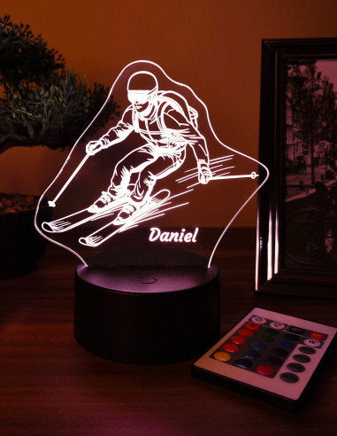 lampe LED skieur personnalisée avec prénom gravé