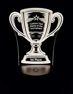 Personalized trophy LED lamp with custom engraved text on cup 2