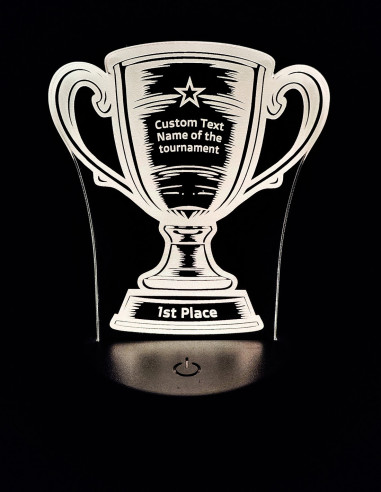 Custom award night light shaped like a trophy with text on base