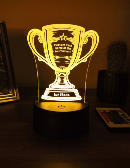Custom award night light shaped like a trophy with text on base