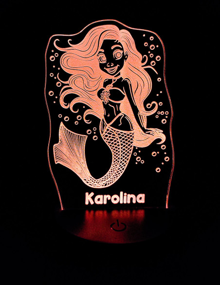 Personalizowana lampka nocna syrenka LED z grawerem imienia poniżej