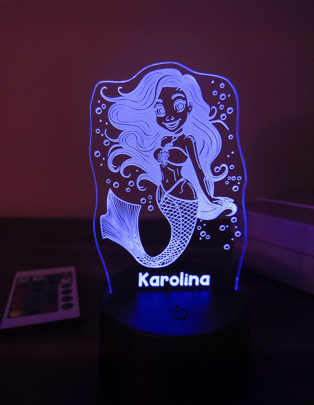 Magical mermaid LED lamp glowing with custom text, perfect for kids.