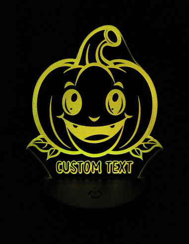 Lampka nocna LED dynia z uroczą buzią i personalizowanym grawerem na Halloween