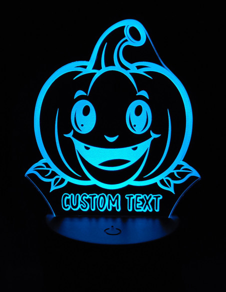 Personalized Halloween LED lamp with friendly pumpkin design and custom text.