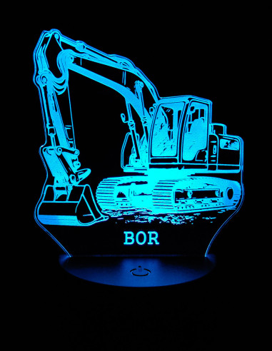 LED lamp in de vorm van een graafmachine met eigen naam, ideaal cadeau voor bouwfans.