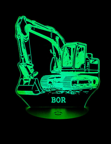 Gepersonaliseerd graafmachine LED nachtlampje met gegraveerde naam.