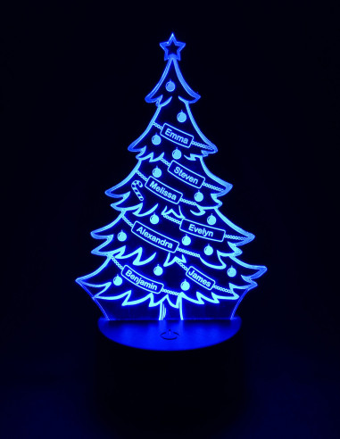 Dettaglio incisione nomi su lampada albero di Natale.