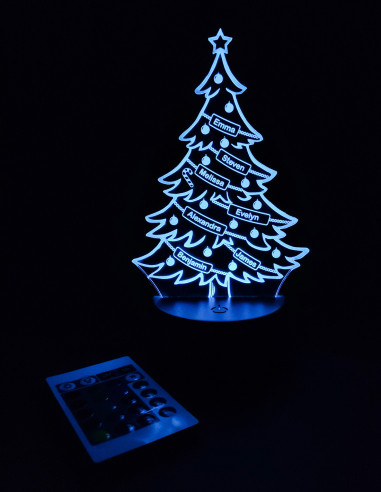 Custom Christmas night light featuring engraved name ribbons