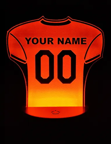 LED lamp shaped like an American football jersey featuring your chosen name and number.