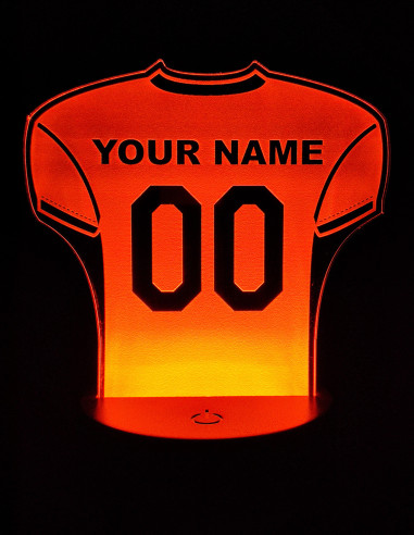 LED lamp in de vorm van een American football shirt met jouw gekozen naam en nummer.