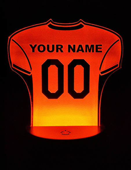 LED lamp shaped like an American football jersey featuring your chosen name and number.