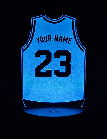LED lamp shaped like a basketball jersey customized with your chosen name and number.
