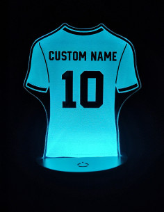 Personalized football jersey night light with custom name and number, perfect for soccer fans.