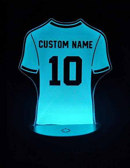 Personalized football jersey night light with custom name and number, perfect for soccer fans.