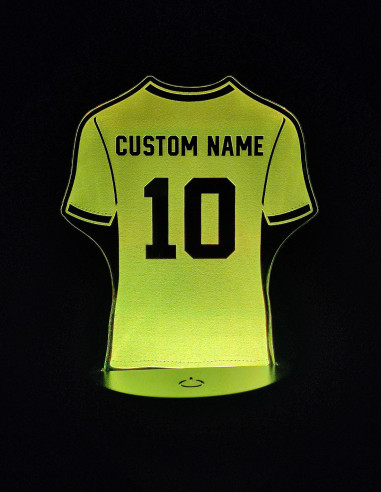 Lámpara LED personalizada con camiseta de fútbol y número grabado.