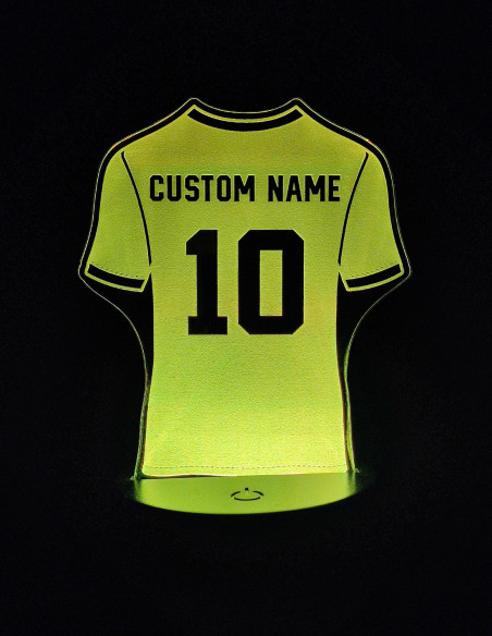 LED lamp in the shape of a football shirt, customized with your chosen name and number.