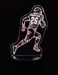 Personalized American football night light featuring a player with custom name and number on jersey. 2